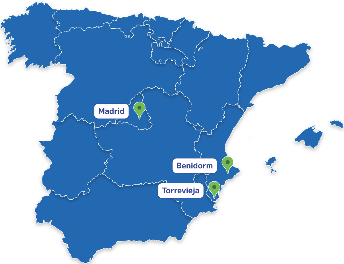 Mapa de España con las ubicaciones de Cebin Luxury